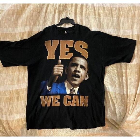 Democratic President Barack Obama Men's Black Shirt Yes We Can USA  Big Tall 4XL - Picture 1 of 7